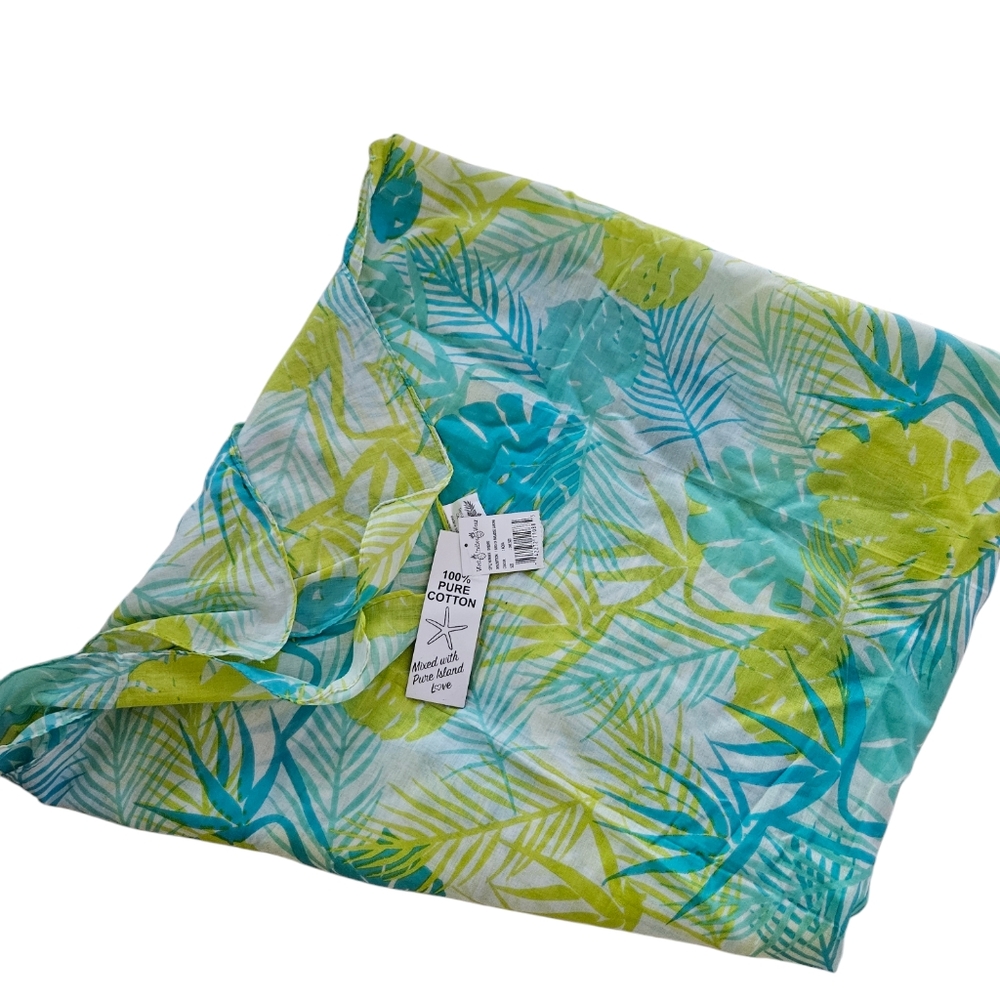 West Indies Wear Aqua Tropical Floral Scarf/ Beach Cover - Picture 9 of 11